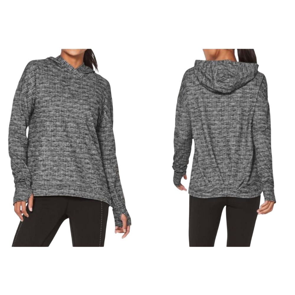 LULULEMON Extra Mile Hoodie Hooded Thumbholes  Ringspun Black White Denim - Sz 6